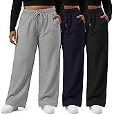 Sweetyweee 3 Pack Women's Plus Size Wide Leg Sweatpants Drawstring Straight Lounge Pants Elastic Waist with Pockets Jogger