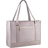 EMPSIGN Laptop Tote Bag for Women 16 Inch, Stylish Computer Shoulder Tote Bag for Work, Large Capacity Quilted Laptop Briefcase, Waterproof Women Business Office Bag, Quilted Grey Pink