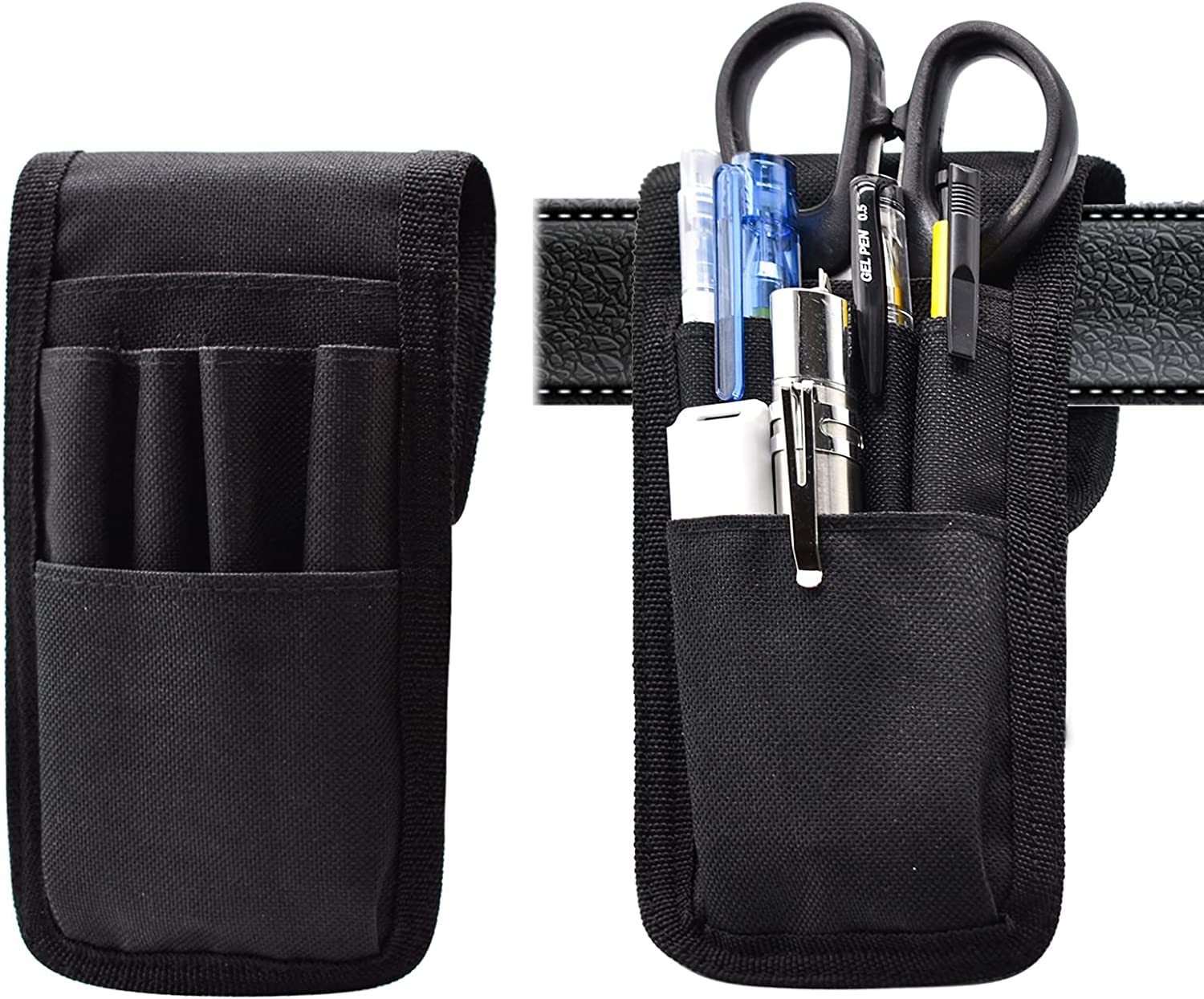 Belt Pen Holder, Multifunctional Adjustable Tactical Pencil Pouch, Detachable Military Duty Pencil Sleeve Case, Can Hold Pens, Rulers and Scissors, Black