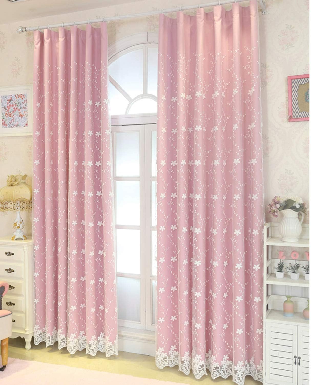 Amazon 姫系 カーテン ピンク 遮光 かわいい 二重カーテンレース 北欧 遮光率90 女の子 遮光 断熱 子供部屋 幅100cm 丈178cm ２枚組 カーテン オンライン通販