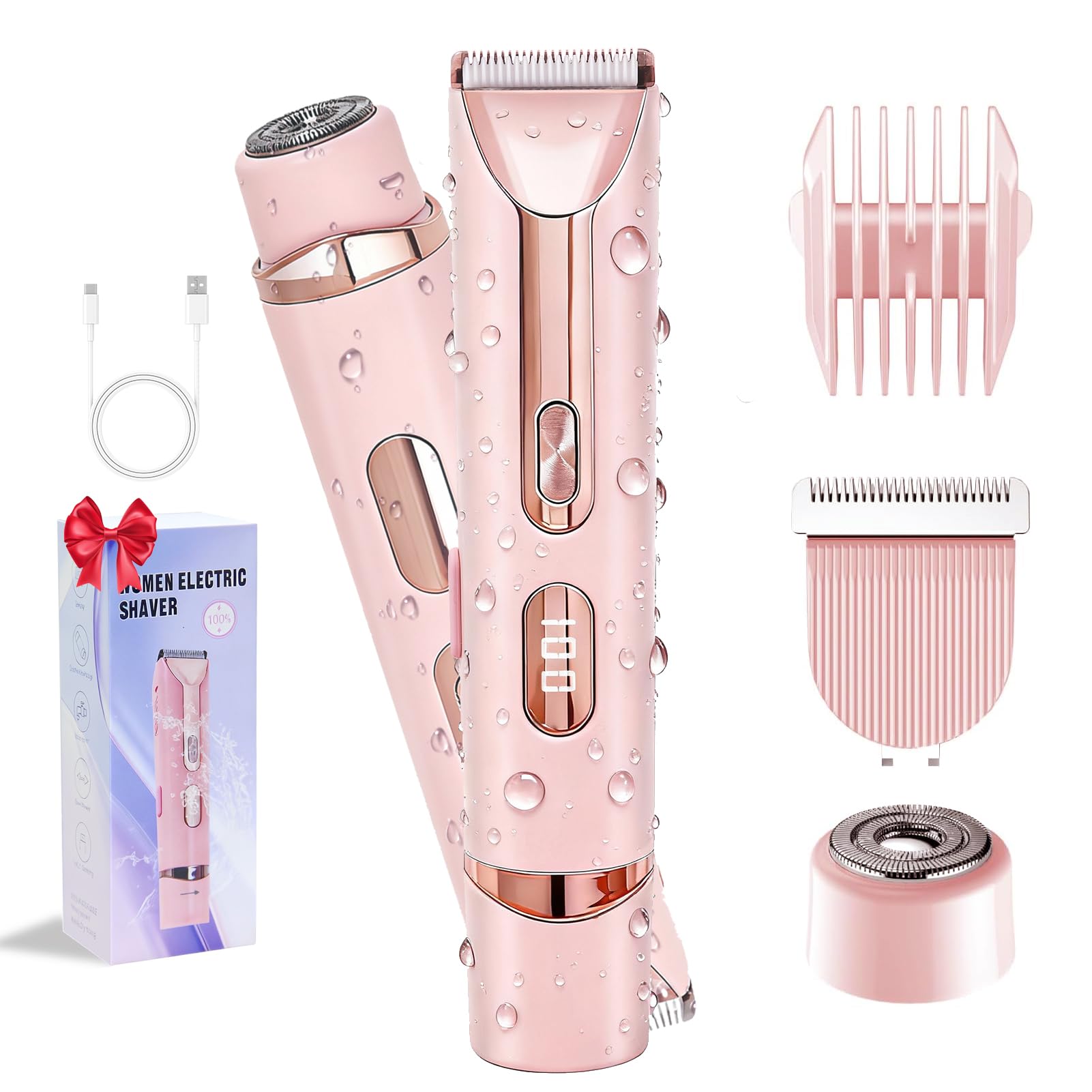 Photo 1 of *UNTESTED*
Bikini Trimmer for Women,2-in-1 IPX7 Waterproof Electric Shaver,USB Cordless Painless Electric Razors with LED Display for Legs Bikini Facial Hair Removal, Body Wet&Dry Use Razor Kit for Lady Grooming