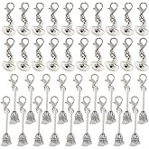 SUPERFINDINGS 40Pcs Witch Hat Charms Tibetan Style Pendants Alloy Broom Jewelry Pendant Clip on Charm Set with Lobster Claw Clasps (Antique Silver) for DIY Keyring and Box Pendant Jewelry, 25~39mm