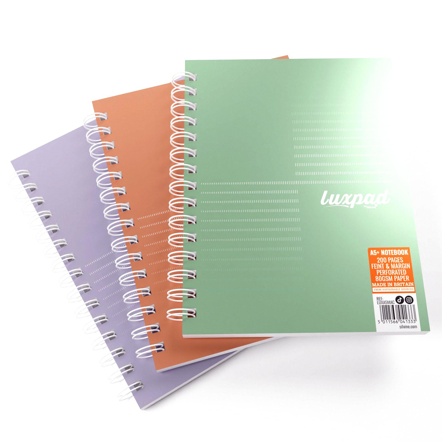 Silvine Luxpad Assorted Metallic A5 FSC Wirebound Notebook - Lined (200 Pages) Pack of 3