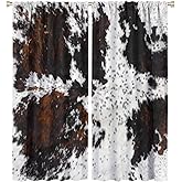 Cow Skin Print Curtains, Rustic Farmhouse Animal Fur Skin Western Farm Window Treatments Country Cottage Black Brown Cowhide Print Rod Pocket Window Drapes for Bedroom Living Room 42x45in (Decor)