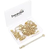 BEADIA 14K Gold Plated Extender Chains 75mm 20pcs Heart Extension Tail Chains for Jewelry Making Findings