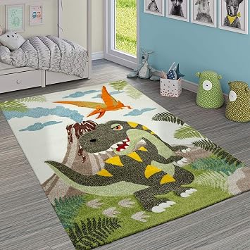 Amazon De Paco Home Kinderzimmer Teppich Grun Dinosaurier