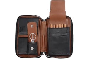 FIREDOG Cigar Pouch, Genuine Leather Travel Portable Cigar Case Box for Father's Day, Men, Husband (Holds 5-6 Cigars,Black)
