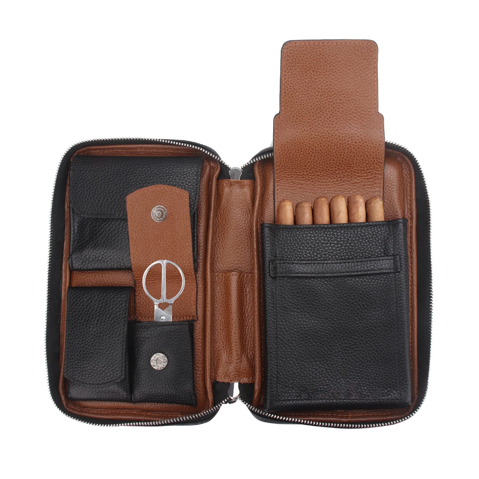 FIREDOG Cigar Humidor Case, Genuine Leather Travel Portable Cigar Box Pouch (Holds 5-6 Cigars,Black)