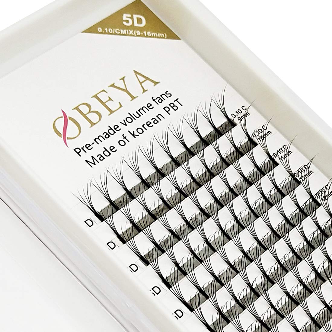 Premade fans Volume Russian Eyelash Extensions 0.10mm C/D Curl MIX Single Length Long Stem Cluster Lashes by Obeya (5D-C-0.10, 9-16mm)