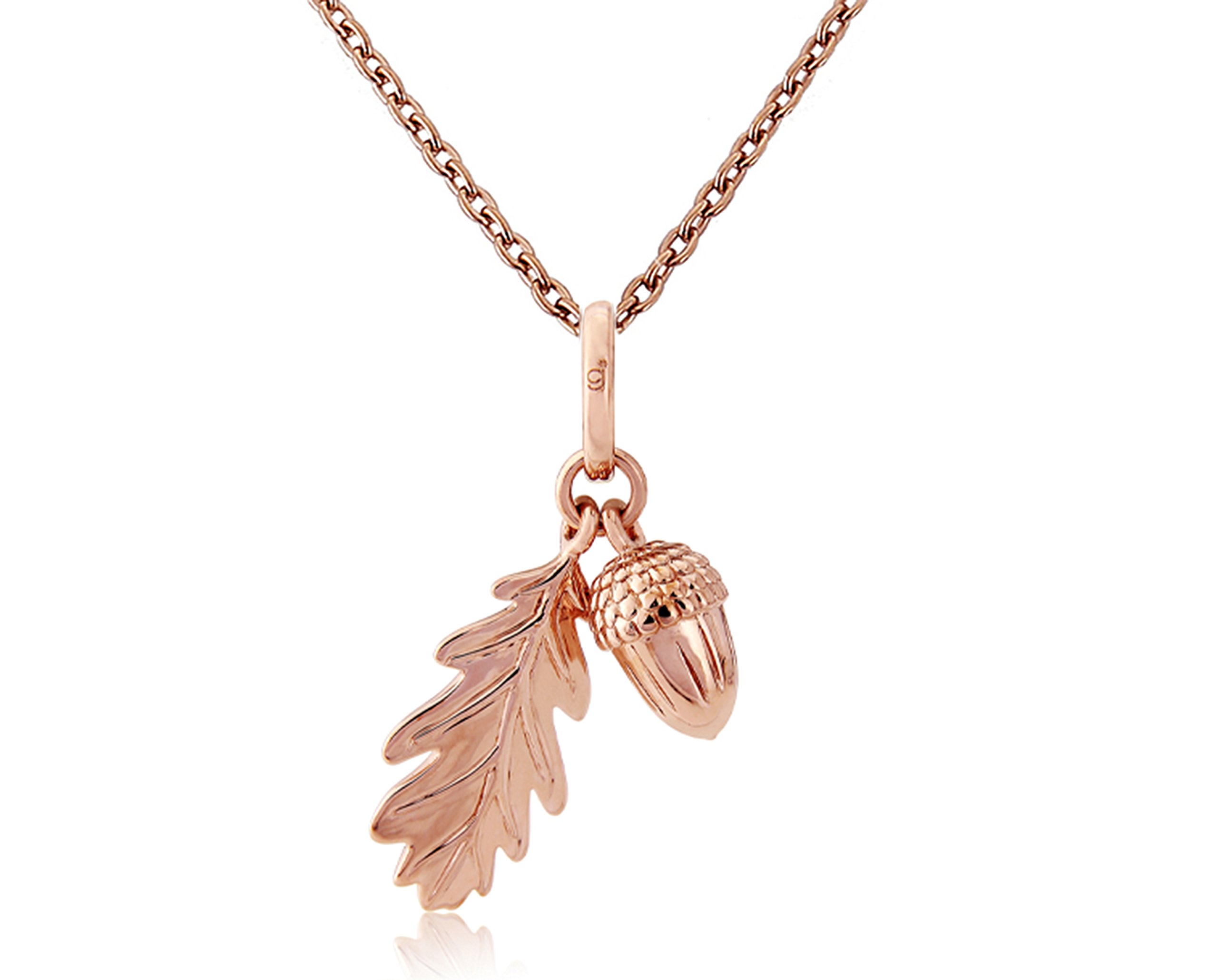 Gemma J ROSE GOLD ACORN AND LEAF PENDANT