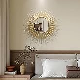 HEBOIX Wall Mirrors Decorative 30" Country-Style Gold Round Mirrors for Wall Decor ，Sunflower Wall Hanging Mirror