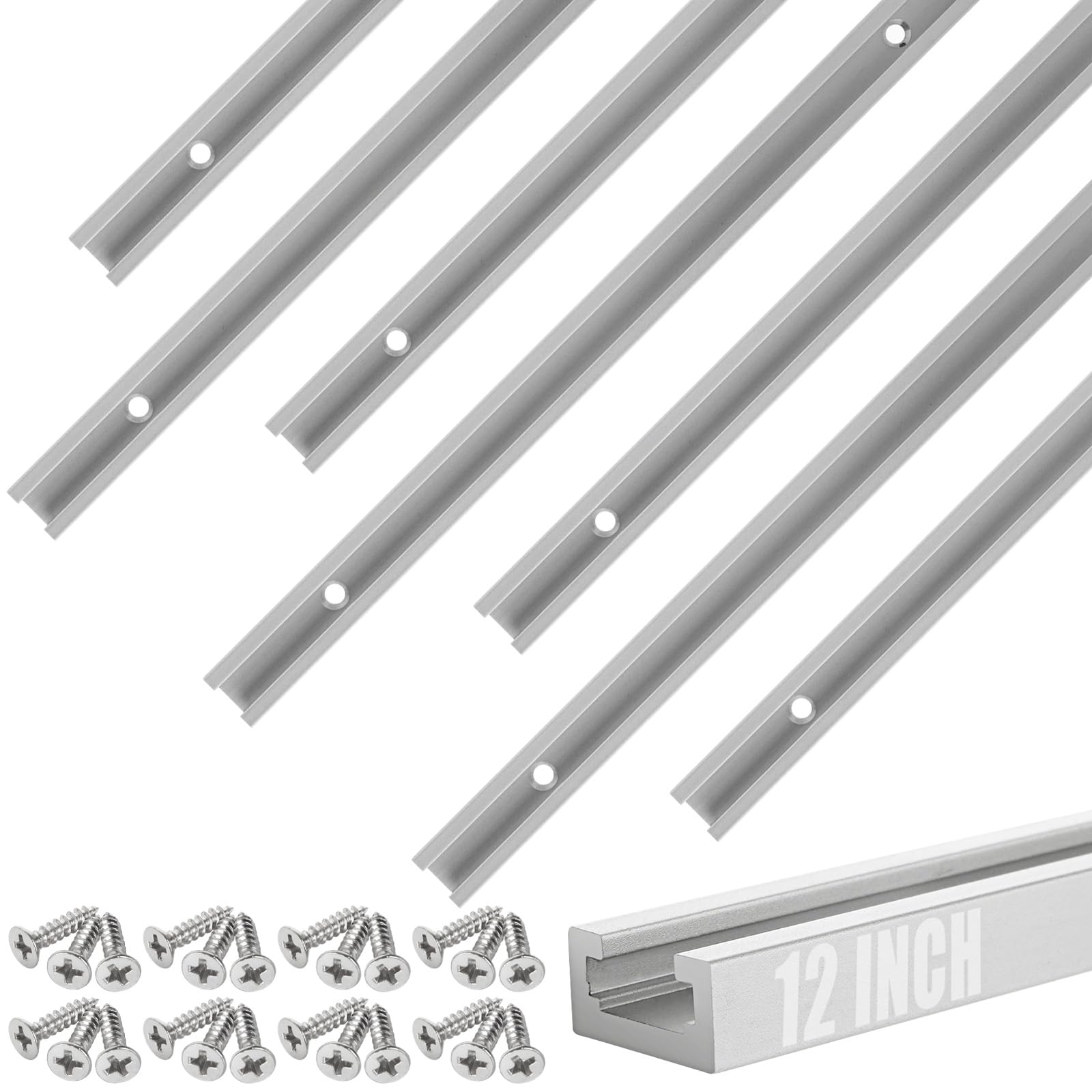 Photo 1 of ** NO HARDWARE*
WOPPLXY 8 Pack 12 Inch T-Track with Screws, Double-Cut Profile Universal T-Track with Predrilled Mounting Holes, Aluminum T Tracks for Woodworking Jigs and Fixtures, Drill Press Table, Workbench