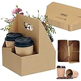 Zatozkar 4 Cup Drink Coffee Carrier with Handle, 30Pcs Paper Cup Holders Drink Holders Cardboard Disposable Beverage Tray Foldable Kraft to Go 12oz-32oz for Food Delivery Takeout Hot Cold Drinks