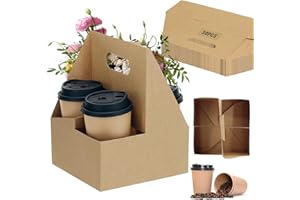 ZATOZKAR 4 Cup Drink Coffee Carrier with Handle, 30Pcs Paper Cup Holders Drink Holders Cardboard Disposable Beverage Tray Foldable Kraft to Go 12oz-32oz for Food Delivery Takeout Hot Cold Drinks