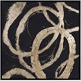 Howard Elliott Collection Mid Century Gold and Black Ballare Framed Wall Art with Wood Frame, Hand Finished Canvas Modern Art