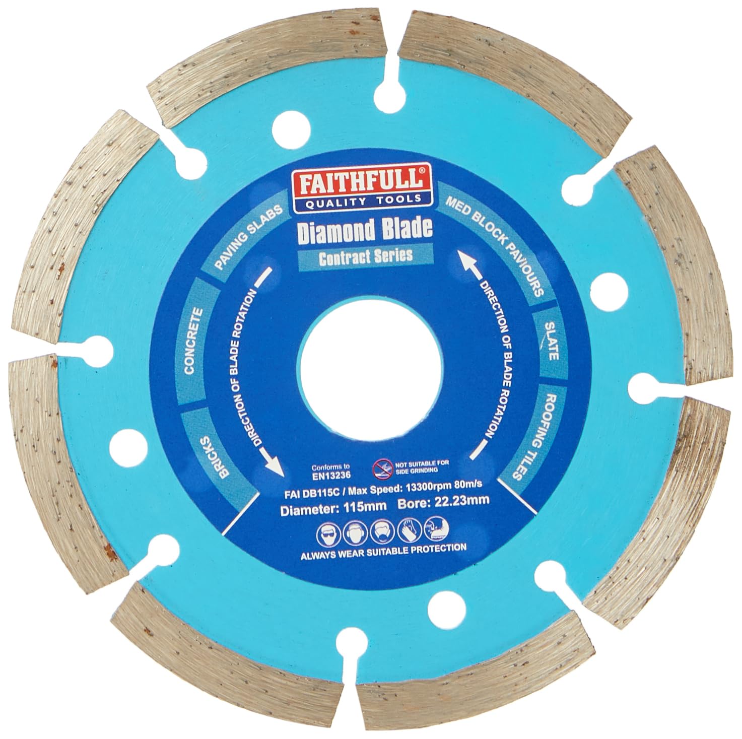 Faithfull FAIDB115C Paving Slab, Concrete, Brick and Roofing Tiles, General Purpose Diamond Cutting Blade 115mm (4.5 Inch)