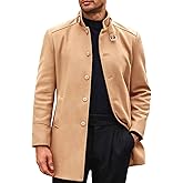 Runcati Mens Trench Coat Stand Collar Casual Slim Fit Single Breasted Pea Coat Overcoat