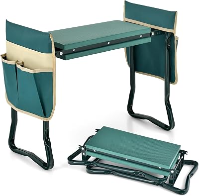 TANGZON Foldable Garden Kneeler & Seat, 2-in-1 Stool with Tool Pouch