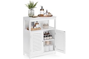 VASAGLE Floor Storage Cabinet, Freestanding Storage Unit with Double Shutter Doors and Adjustable Shelf, for Living room, Bathroom, Entryway, Kitchen, White UBBC40WT