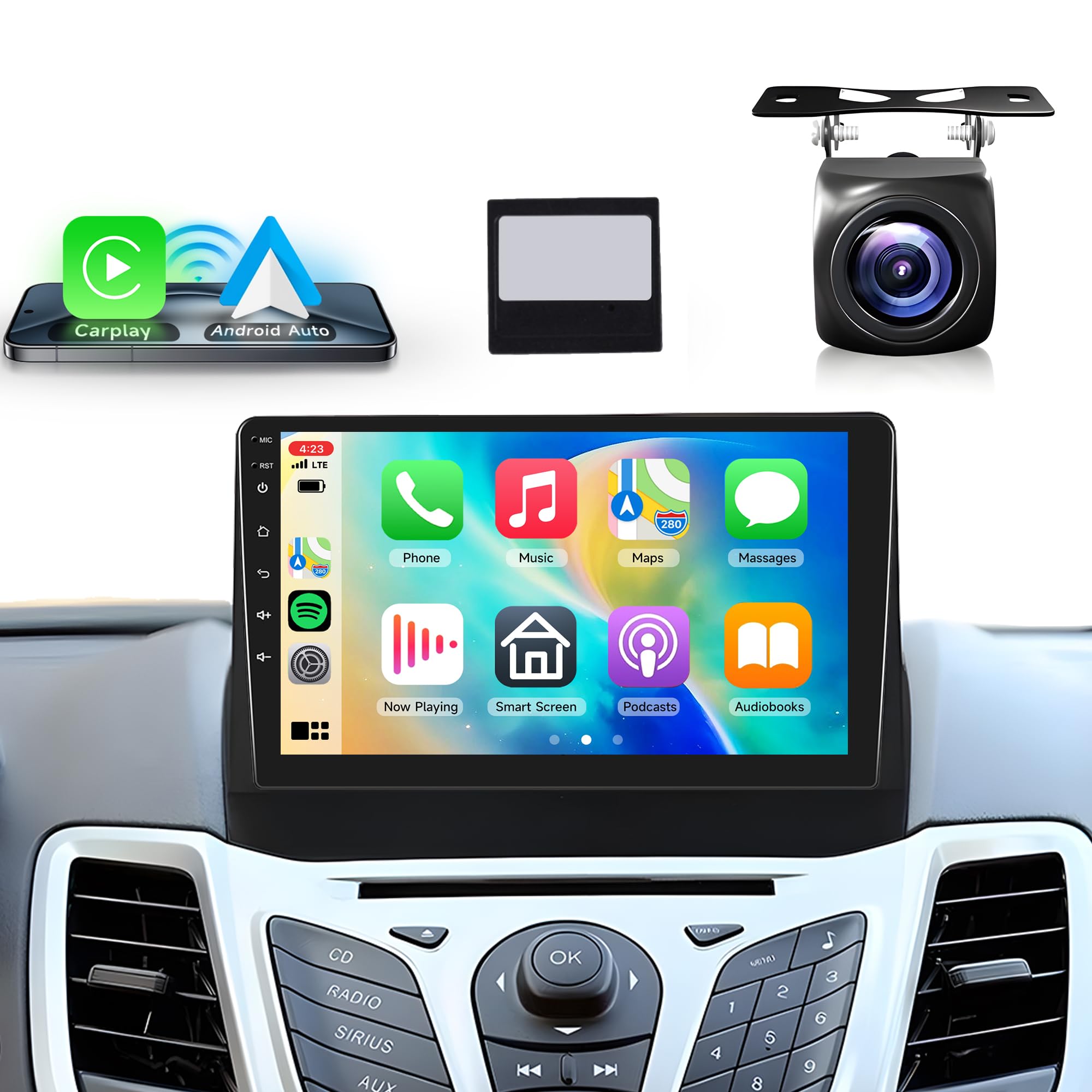 Photo 1 of 2G+64G Android Car Stereo for Ford Fiesta 2009-2014,Wireless Carplay Android Auto Car Radio, 9’’ Touch Screen Head Unit with GPS WiFi Bluetooth Mirror Link FM RDS AHD Backup Camera Mic
