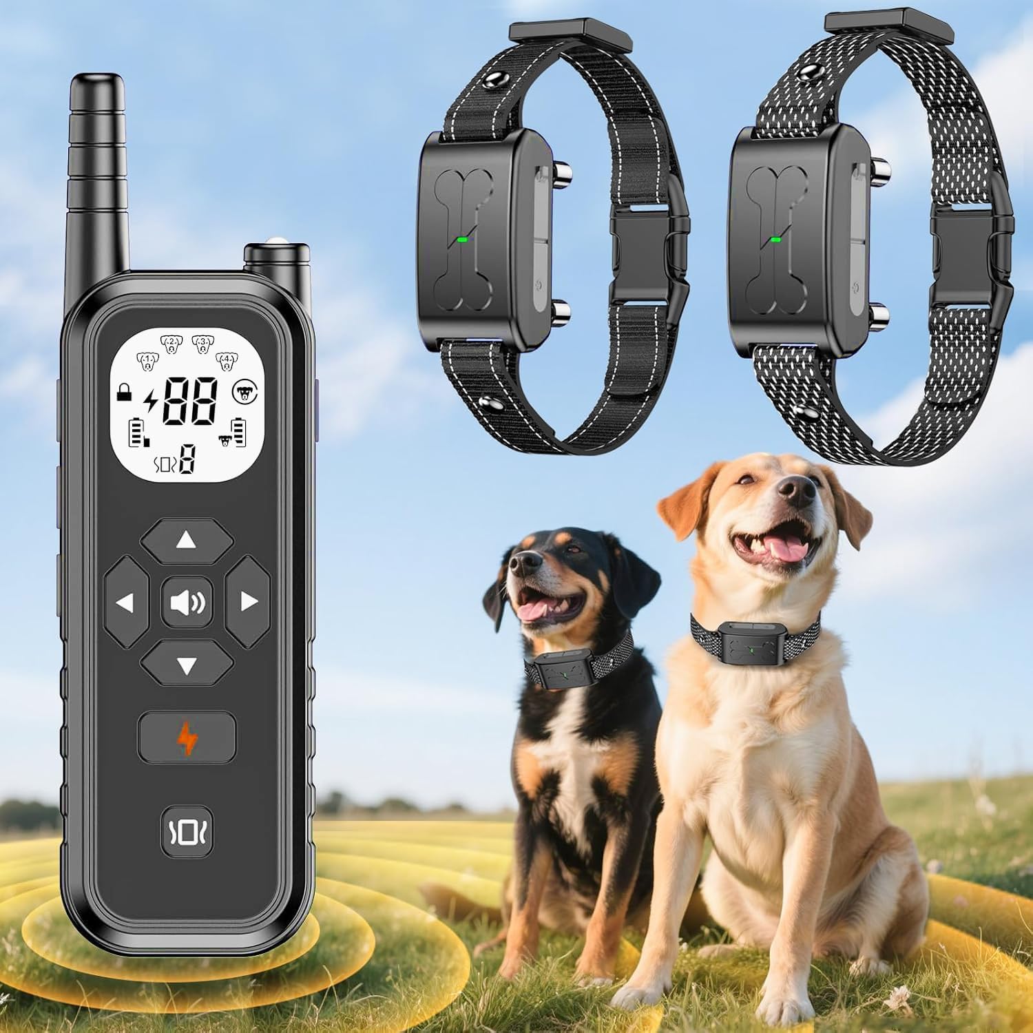Photo 1 of Wireless Dog Fence, Electric Fence for Dogs,Training Collar with Remote Control 3800FT Range, Portable Dog Perimeter Collar with 3 Training Mode Flash Light & Waterproof Upgrade Black 2 Pack
