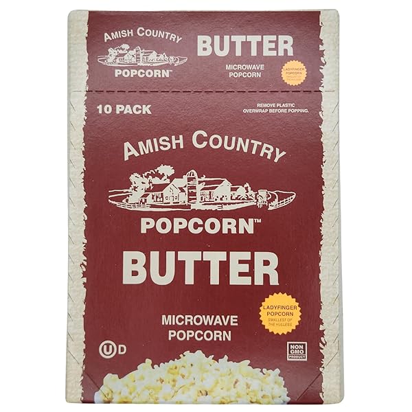 AMISH COUNTRY POPCORN | OLD FASHIONED MICROWAVE POPCORN | 10 BAGS LADYFINGER BUTTER | NON-GMO, GLUTEN FREE, MICROWAVEABLE AND KOSHER (10 BAGS)