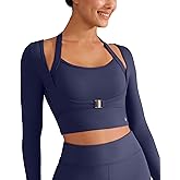 BRXL Long Sleeve Halter Tee for Women with Thumb Hole Cropped Tops Slim Fit Athletic Pilates Workout Gym Shirts