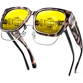 URUMQI Night Driving Glasses Polarized Fit Over Night Vision Glasses Women | Unisex Polarized Night Vision Anti Glare Lenses, Oversized Yellow Lens Fit Over Glasses, Ideal For Night Driving