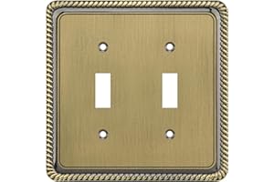 Henne Bery Rope Edge Decorative Wall Plate Switch Plate Outlet Cover (Double Toggle, Antique Brass)