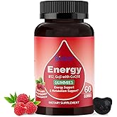 Natural Energy Gummies with Vitamin B12, Goji, CoQ10, Energy Support & Metabolism Support Chewable Supplement,GMO Free, Gluten Free (Raspberry, 60 Count)