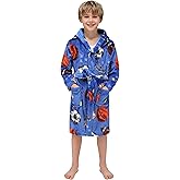 Boys Fleece Robe Kids Hooded Bathrobe Plush Soft Fuzzy Bathrobe for Children 2-16 Years