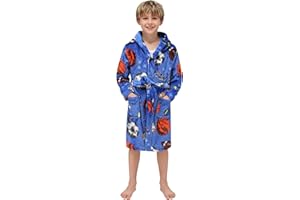 BEST FOR ALL Boys Fleece Robe Kids Hooded Bathrobe Plush Soft Fuzzy Bathrobe for Children 2-16 Years
