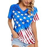 CM-Kid 4th of July Patriotic Shirt for Women American Flag Clothing Summer V Neck Short Sleeve USA Outfit Tee Top