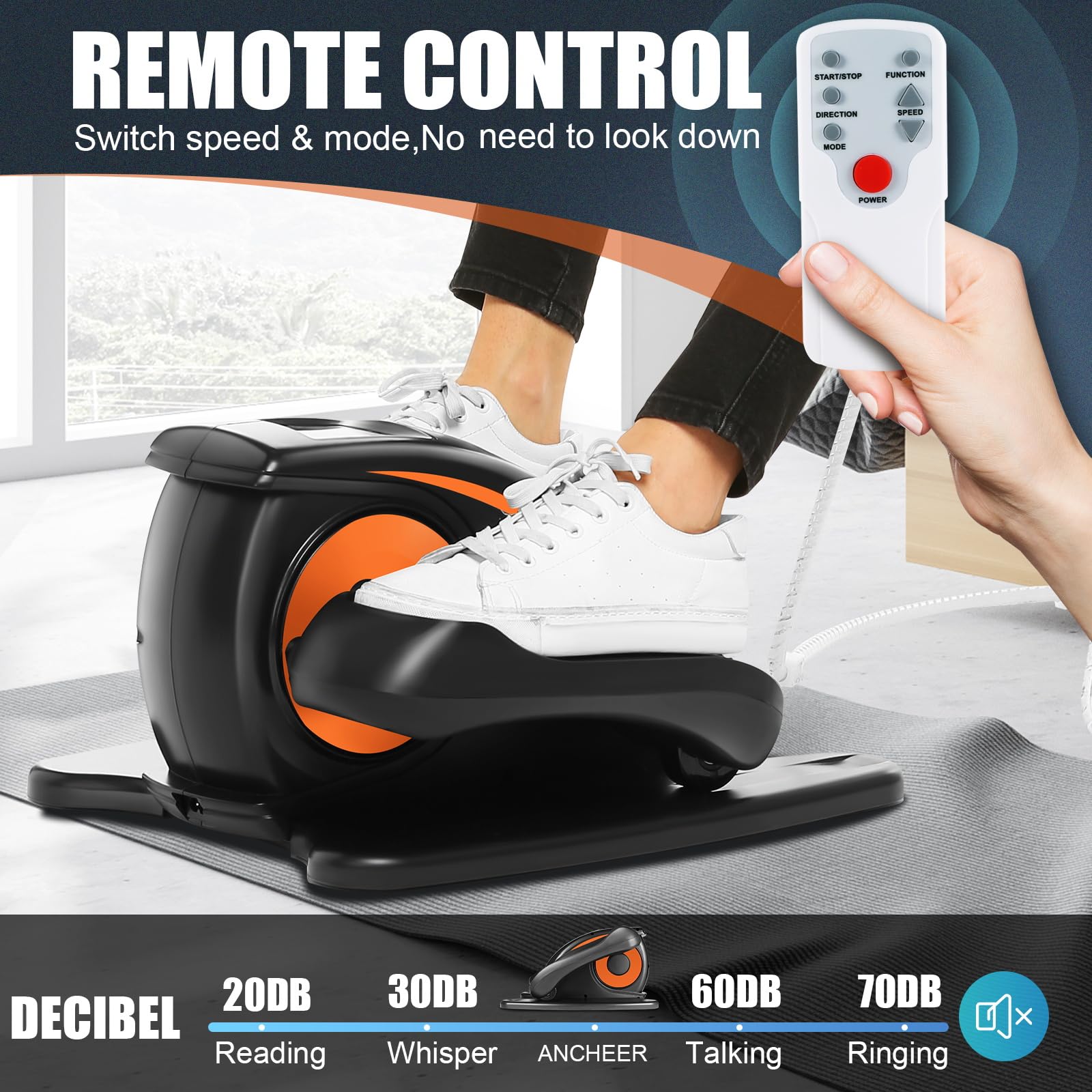 ANCHEER Under Desk Elliptical Machine - Quiet Pedal Exerciser for Seniors, Office & Home, Low-Impact Seated Leg Workout Equipment, Smart LCD Display, Remote Control(Orange)