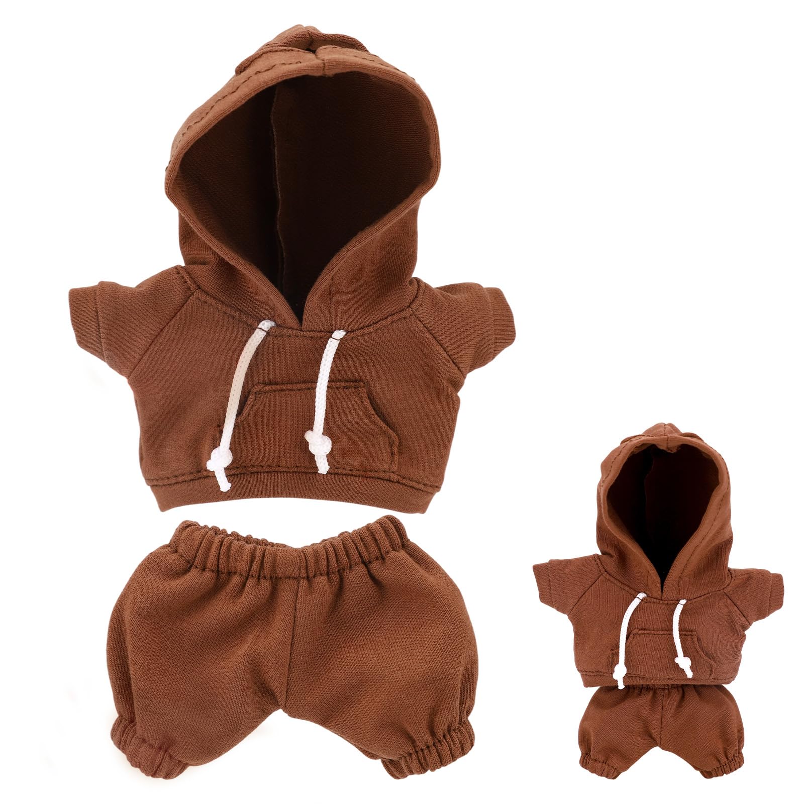 17cm/6.69in Doll Clothes Set, Sporty Fashion Hoodie & Pants Outfit Clothing Practical Costume Accessories for Cute Plush Doll Dressing Collectors Toy Decoration & Daily Display (Brown)