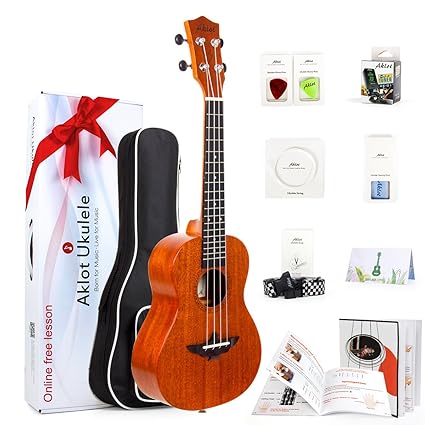Ukulele Solides Mahagoni 21 Zoll Sopran Uke mit Kostenlosen Online Kurs 8er Pack Anfänger Starter-Set ( Gigbag Plektren Stimm