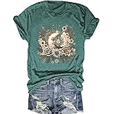 Boho Tops for Women Mystic Moon and Sun Wildflowers T-Shirt Celestial Tees Spiritual Astrology Shirt
