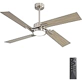 WINGBO 54 Inch Ceiling Fan with Light and Remote, 4 Plywood Blades, 6-Speed Reversible DC Motor, Dimmable, 3CCT, Farmhouse Ceiling Fan for Bedroom Living Room Kitchen, Brushed Nickel and Gray