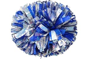 Lovecheer 2PCS Metallic Holographic Cheerleader Pom Poms with Baton Handle Professional Cheerleading Pom Poms for Sports Team Spirit Party Daily Training