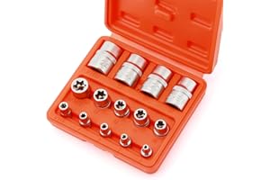 CASOMAN 14 Pieces Female E-TORX Star Socket Set, Female External Star Socket Set, E4 - E24 Torque Socket Set, 1/4" Dr. 3/8" D