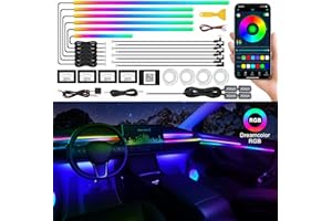MAODANER Dreamcolor Acrylic Interior Car LED Strip Light with Wireless APP, RGB 22 in 1 with 175 inches 593 LEDs Fiber Optic Ambient Lighting Kits, 16 Million Colors Sound Active Function Car Neon Lights