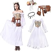 PUIWNON Renaissance Dress Medieval Dress for Women Off Shoulder Long Sleeve Flowy Dresses Medieval Costume for Halloween