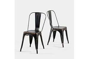SOLEGGIATA Metal Dining Chairs Set of 2 Tolix Vintage Stackable Bistro Cafe Restaurant Kichen Indoor/Outdoor Vintage Onyx Distressed Black