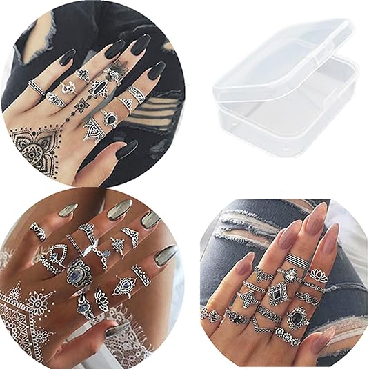 38 Stück Midi Ringe Set Silber Für Damen Retro Fingerring Nagel Finger Silber Gold Vintage Fingerring-Set mit Schöner Box von