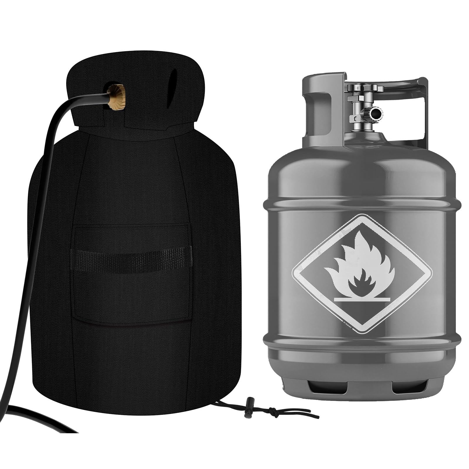 Photo 1 of 20 lb RV Propane Tank Cover, Heavy Duty 600D Waterproof Outdoor Cylinder Cover, Fits Standard 20 lbs Propane Tanks, 13" x 19.5" Black, All Weather Protection to Hide Ugly Rusty & Dirty Gas Tanks