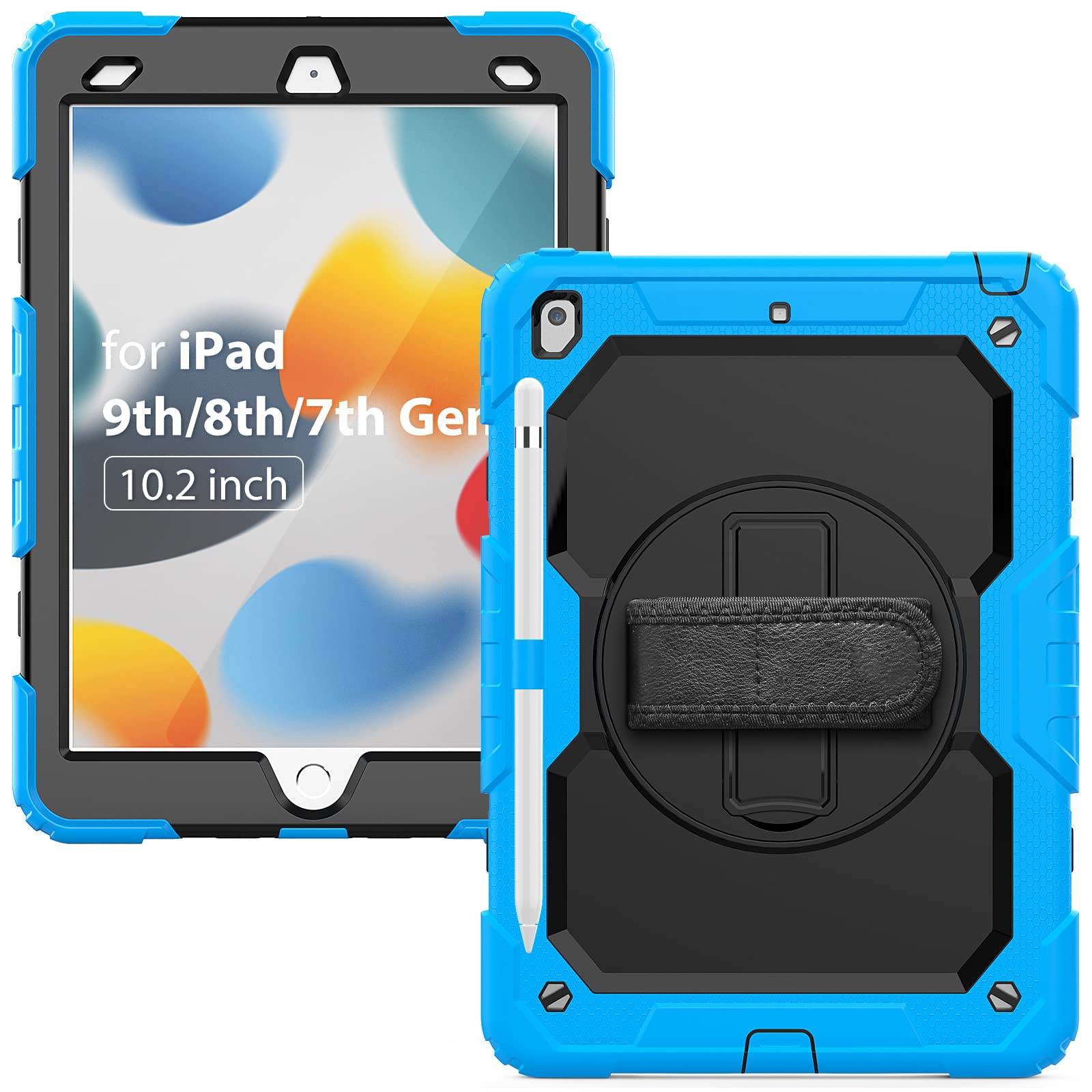 HUEZOE Case Compatible with iPad 10.2 Inch Model 2021/2020/2019, Full Body Shockproof Protection Cover for iPad 9/8/7 Generation, Light Blue — image 1