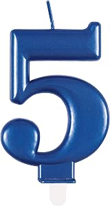 Unique Dazzling Metallic Blue Number 5 Birthday Candle 1 Pc