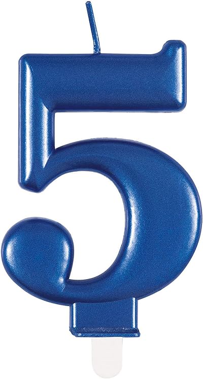 Unique Dazzling Metallic Blue Number 5 Birthday Candle 1 Pc