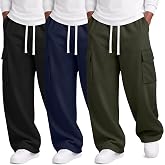 YooAurvox 3 Pack Boys Sweatpants Cargo Baggy Wide Leg Pants | Kids Pull-on Sweatpant, Open Bottom Jogger, Youth Pants for 5-16 Y, Drawstring with Pockets, Fall Winter School Athletic Wear