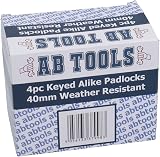 AB Tools 4 Keyed Alike 40mm Waterproof Padlocks 4 Locks 8 Keys Security view 2